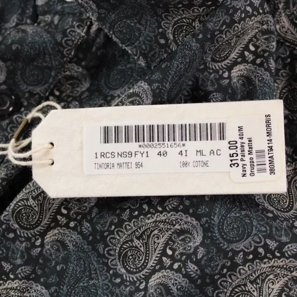 Tintoria Mattei NWT Dress / Sport Shirt Size 15.75 40 Black Paisley 100% Cotton